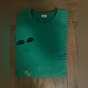 Claire V green crew neck sweater with embroidery Size XS (loose)